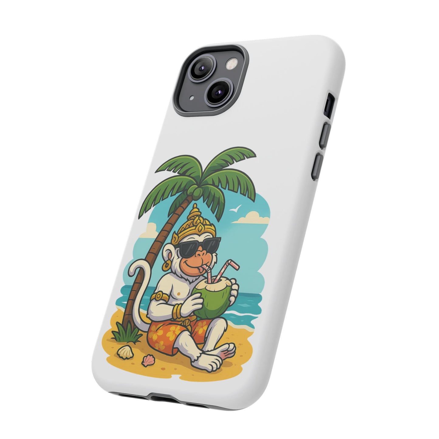 Divine Guard Hanuman Tropical Phone Case, Fun Coconut Drink, Summer Beach Vibes, Gifts for Animal Lovers, Travel Accessory