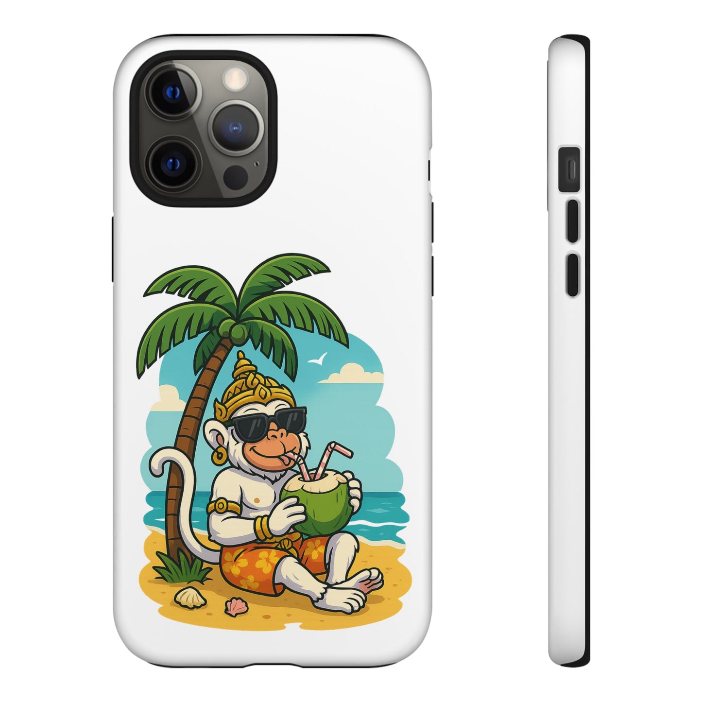Divine Guard Hanuman Tropical Phone Case, Fun Coconut Drink, Summer Beach Vibes, Gifts for Animal Lovers, Travel Accessory