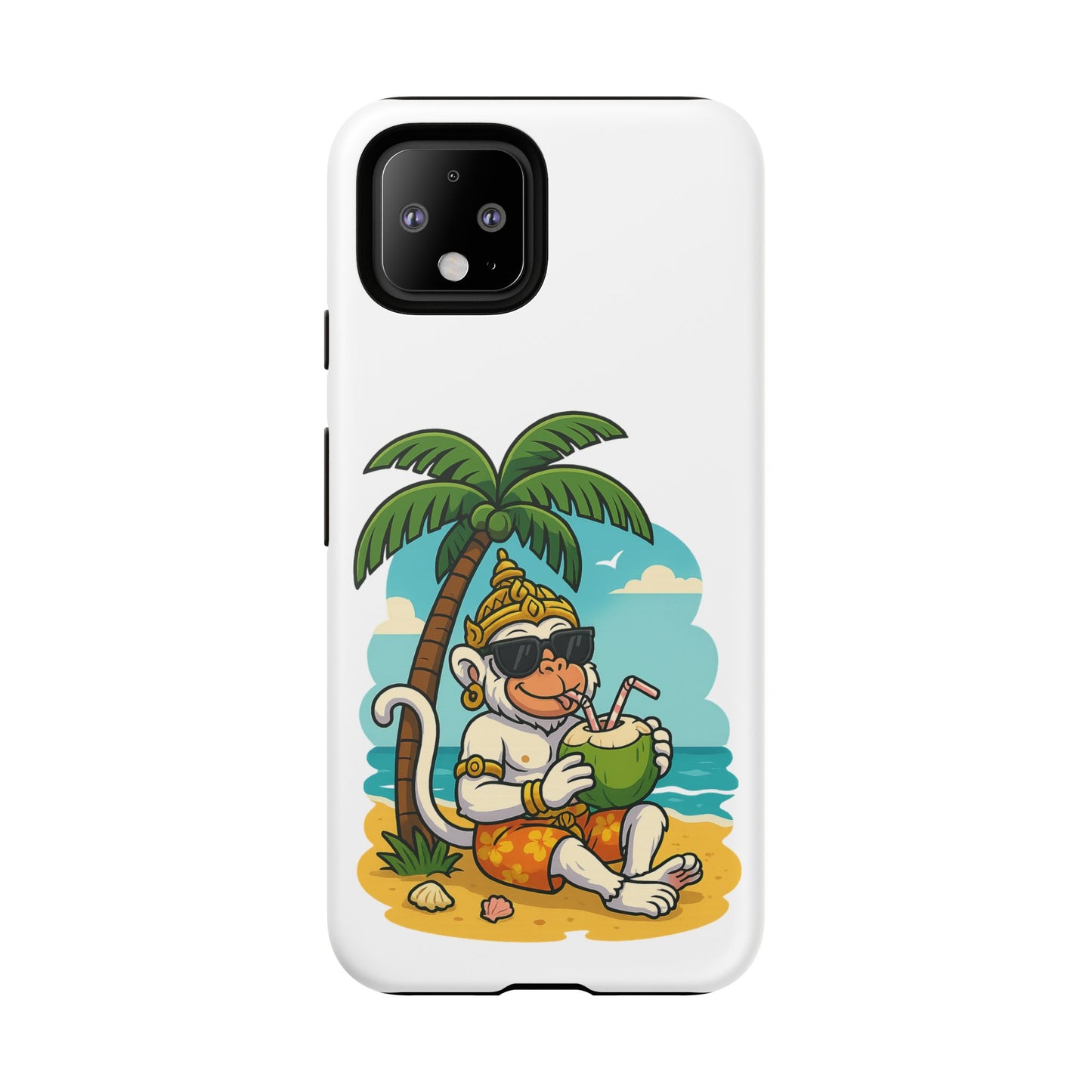 Divine Guard Hanuman Tropical Phone Case, Fun Coconut Drink, Summer Beach Vibes, Gifts for Animal Lovers, Travel Accessory
