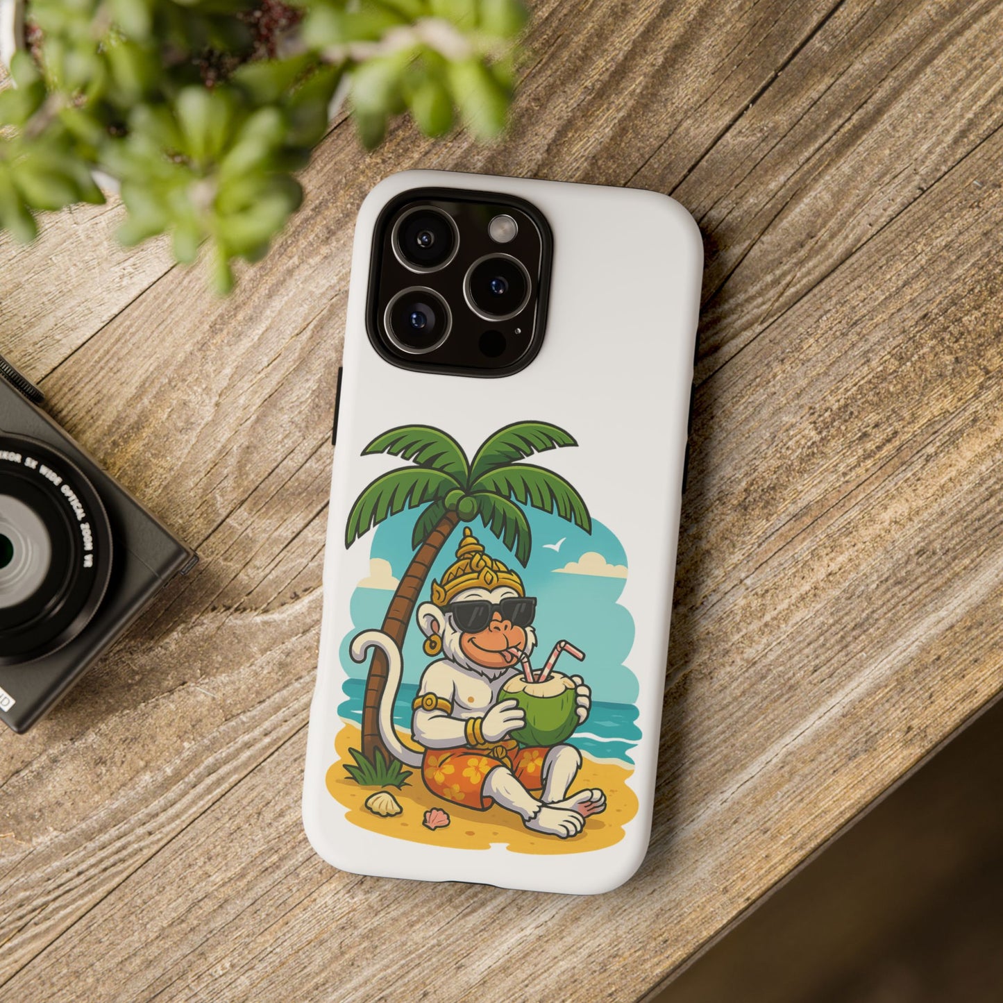 Divine Guard Hanuman Tropical Phone Case, Fun Coconut Drink, Summer Beach Vibes, Gifts for Animal Lovers, Travel Accessory