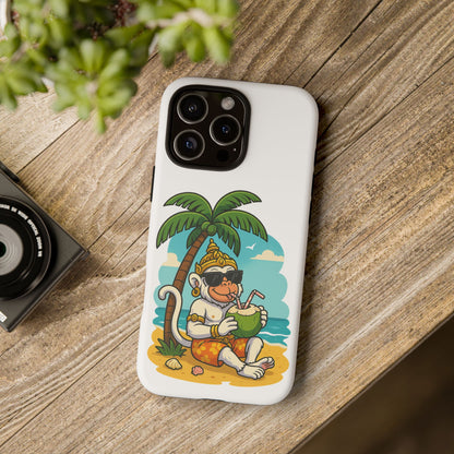 Divine Guard Hanuman Tropical Phone Case, Fun Coconut Drink, Summer Beach Vibes, Gifts for Animal Lovers, Travel Accessory