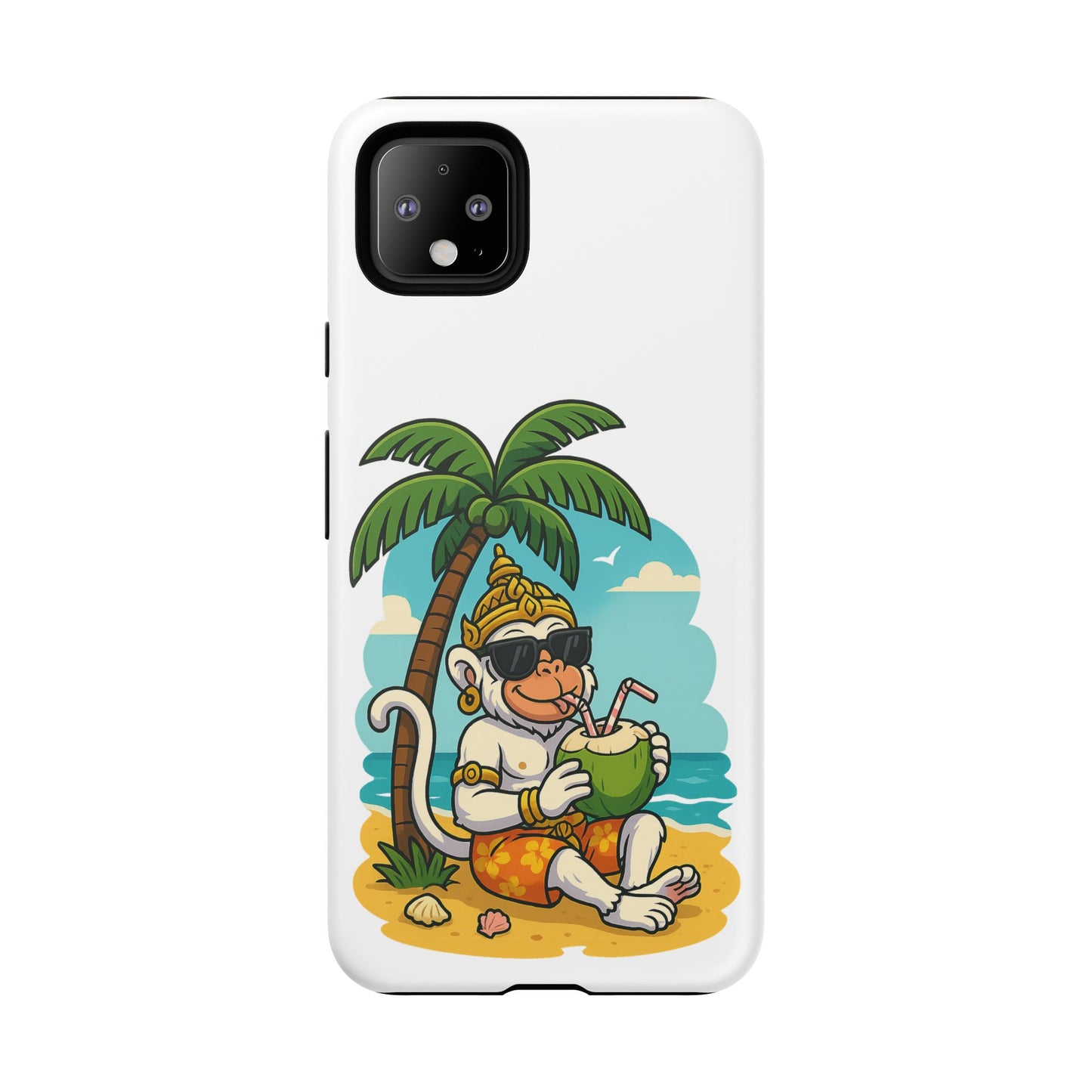 Divine Guard Hanuman Tropical Phone Case, Fun Coconut Drink, Summer Beach Vibes, Gifts for Animal Lovers, Travel Accessory