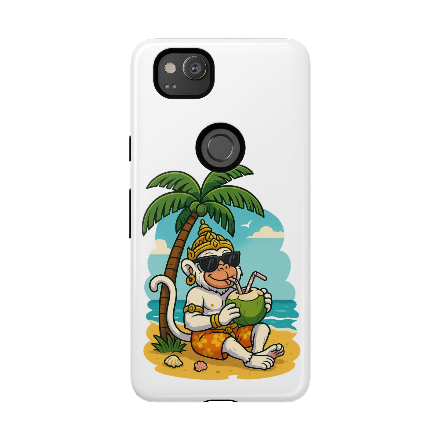 Divine Guard Hanuman Tropical Phone Case, Fun Coconut Drink, Summer Beach Vibes, Gifts for Animal Lovers, Travel Accessory