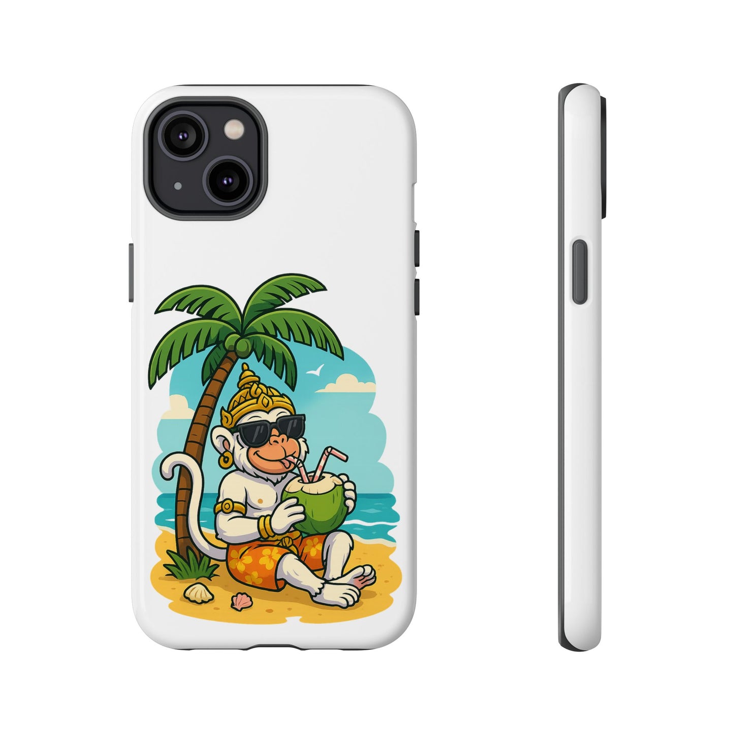 Divine Guard Hanuman Tropical Phone Case, Fun Coconut Drink, Summer Beach Vibes, Gifts for Animal Lovers, Travel Accessory