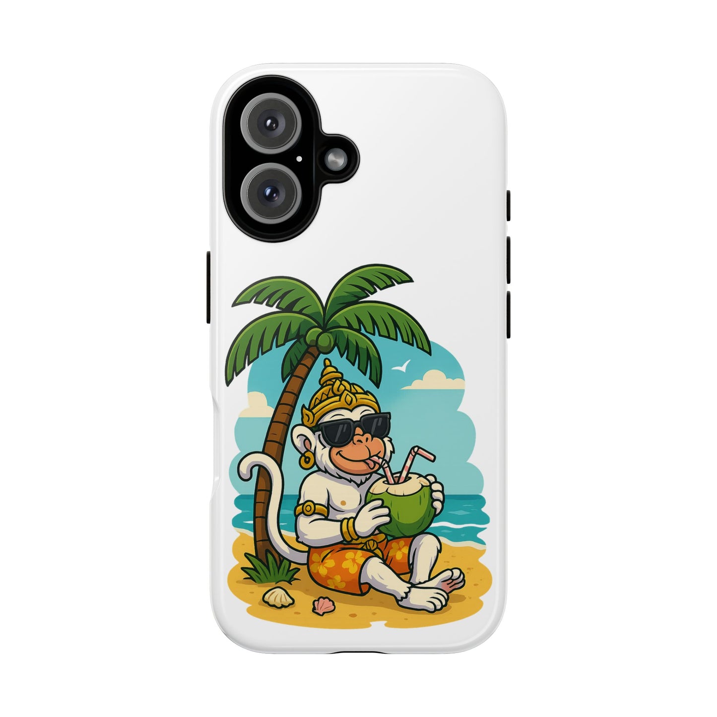 Divine Guard Hanuman Tropical Phone Case, Fun Coconut Drink, Summer Beach Vibes, Gifts for Animal Lovers, Travel Accessory