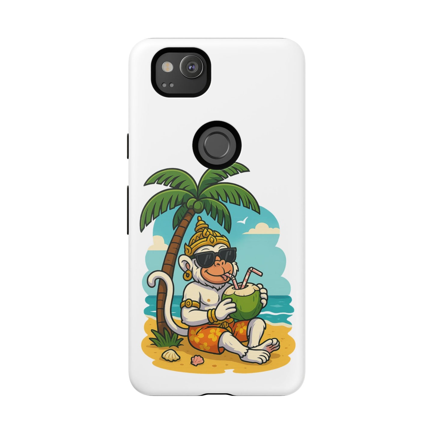 Divine Guard Hanuman Tropical Phone Case, Fun Coconut Drink, Summer Beach Vibes, Gifts for Animal Lovers, Travel Accessory