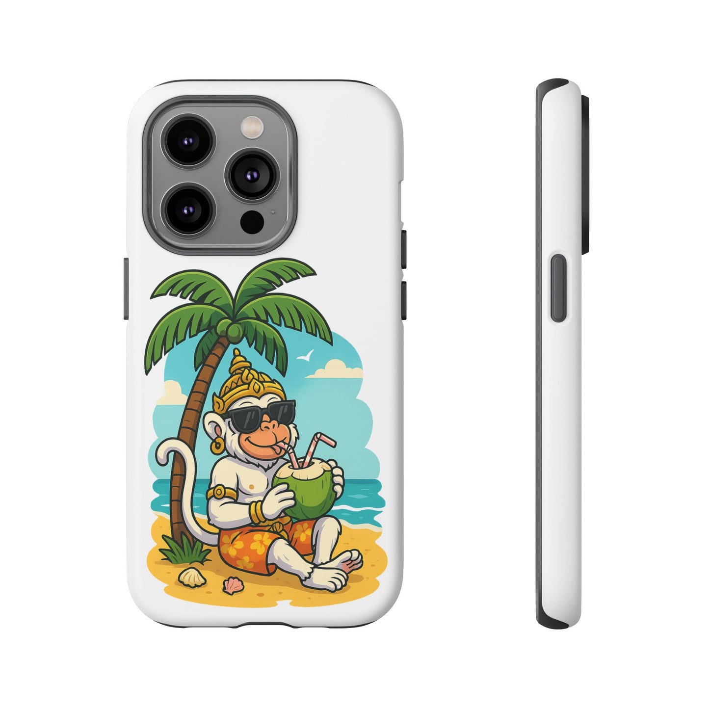 Divine Guard Hanuman Tropical Phone Case, Fun Coconut Drink, Summer Beach Vibes, Gifts for Animal Lovers, Travel Accessory