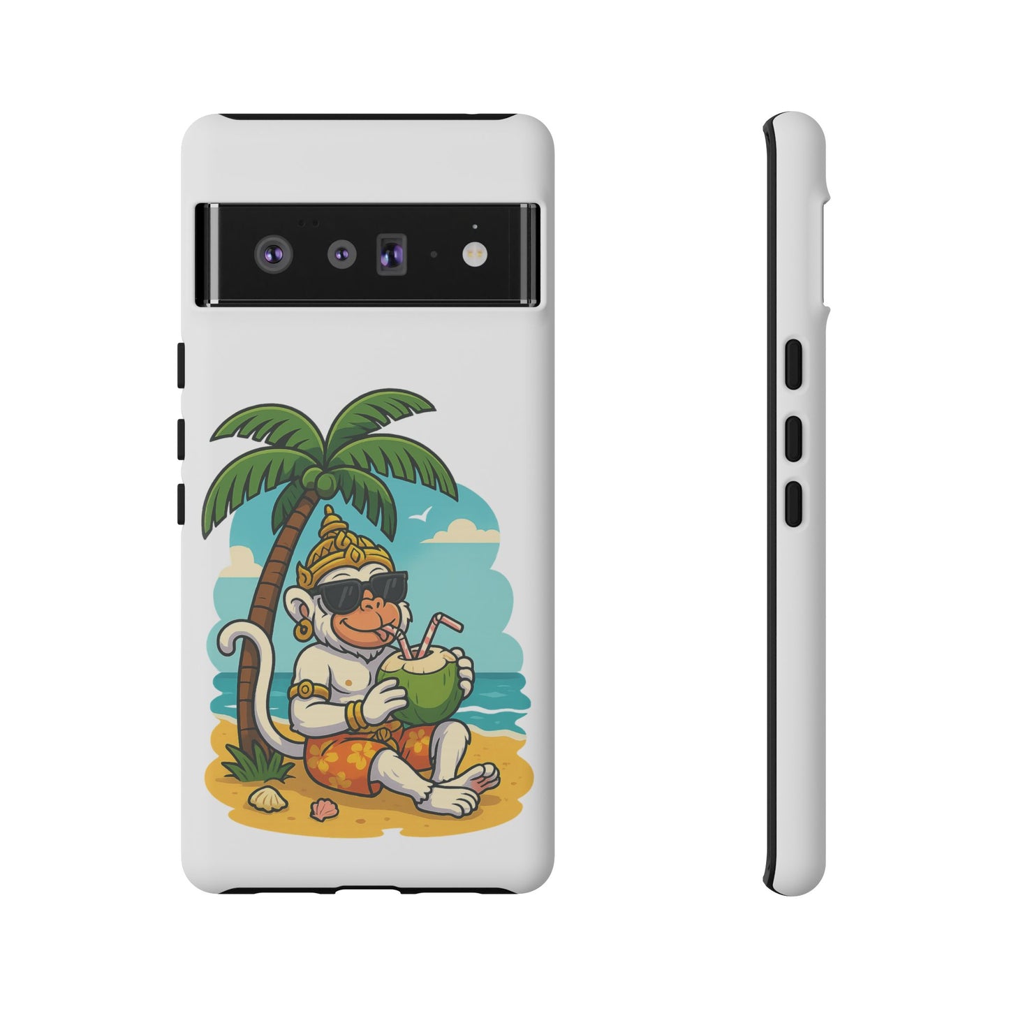 Divine Guard Hanuman Tropical Phone Case, Fun Coconut Drink, Summer Beach Vibes, Gifts for Animal Lovers, Travel Accessory