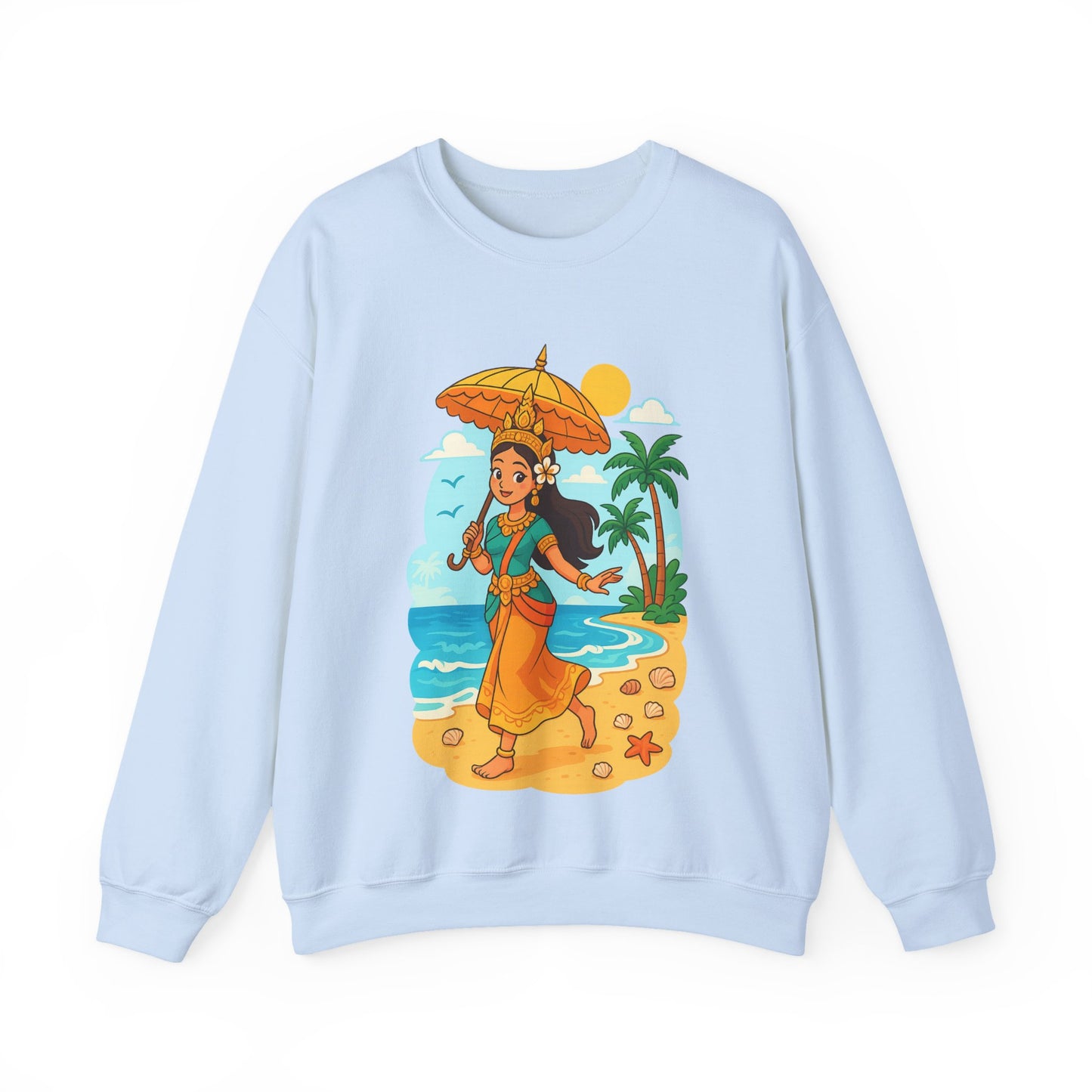 Tropical Vibes Sweatshirt, Beach Vacation Crewneck Jumper, Apsara's Shoreline Grace, Ocean Lover Top, Unisex Sweatshirt Gift, Coastal Wear