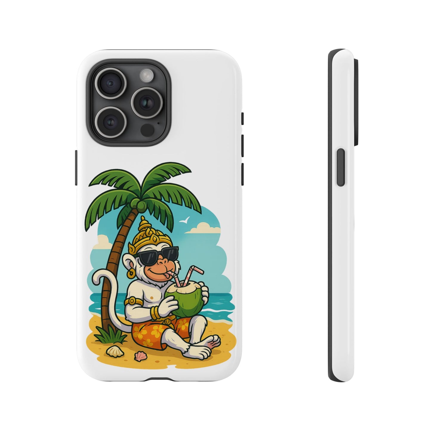 Divine Guard Hanuman Tropical Phone Case, Fun Coconut Drink, Summer Beach Vibes, Gifts for Animal Lovers, Travel Accessory