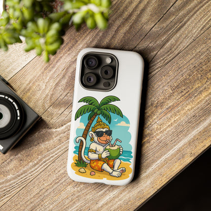 Divine Guard Hanuman Tropical Phone Case, Fun Coconut Drink, Summer Beach Vibes, Gifts for Animal Lovers, Travel Accessory