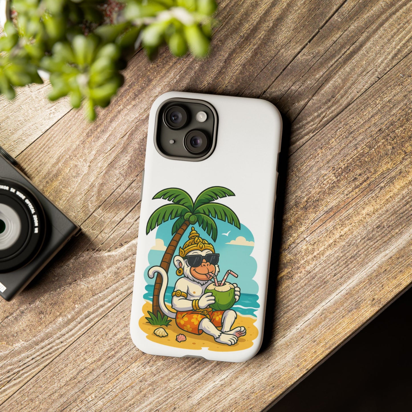 Divine Guard Hanuman Tropical Phone Case, Fun Coconut Drink, Summer Beach Vibes, Gifts for Animal Lovers, Travel Accessory