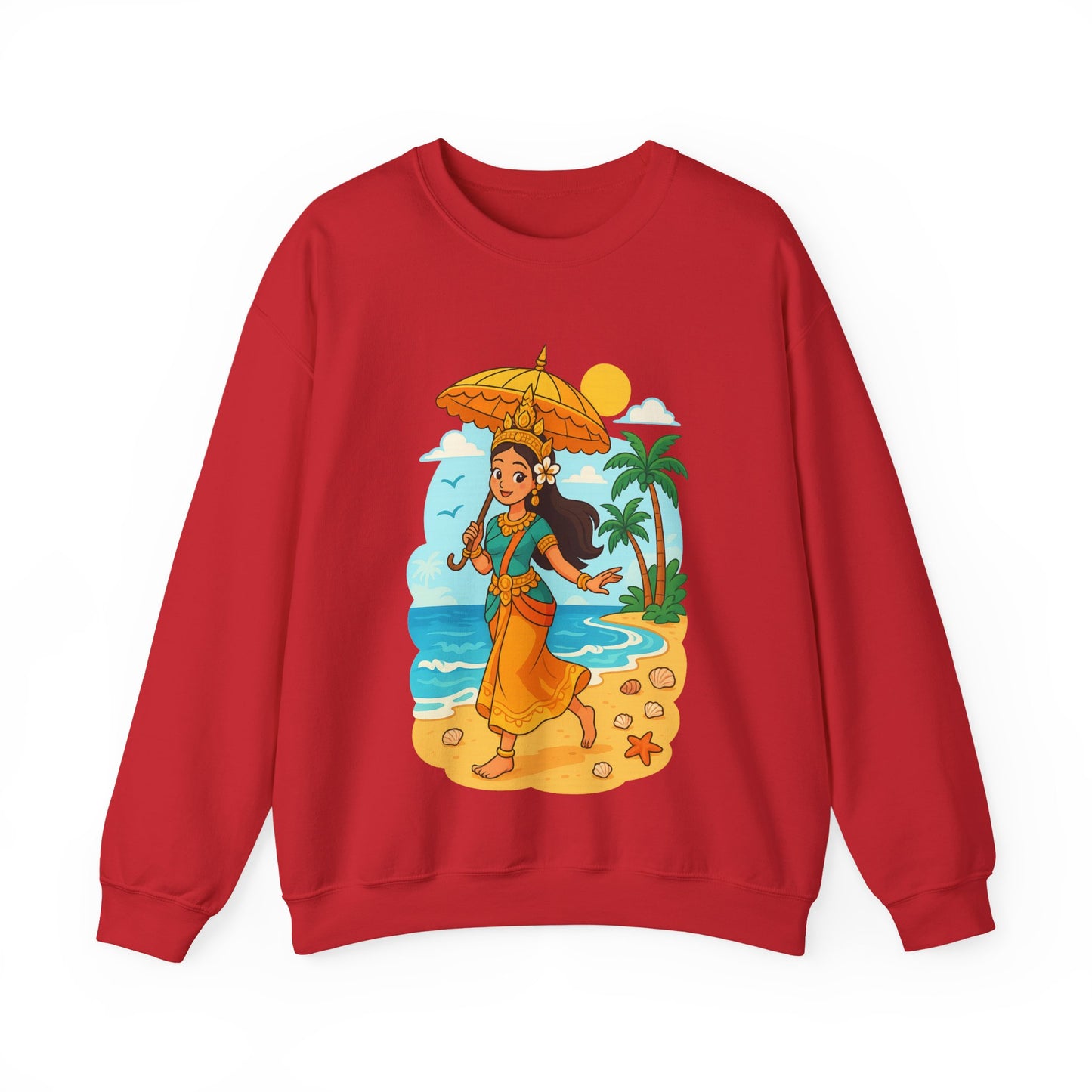 Tropical Vibes Sweatshirt, Beach Vacation Crewneck Jumper, Apsara's Shoreline Grace, Ocean Lover Top, Unisex Sweatshirt Gift, Coastal Wear