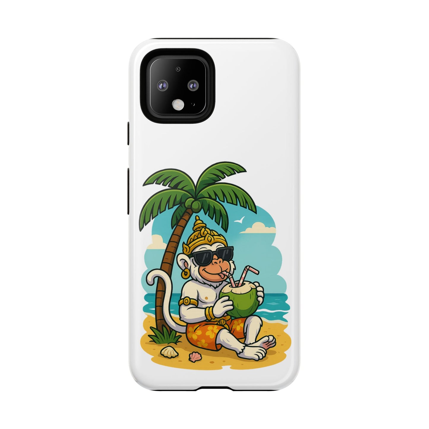 Divine Guard Hanuman Tropical Phone Case, Fun Coconut Drink, Summer Beach Vibes, Gifts for Animal Lovers, Travel Accessory