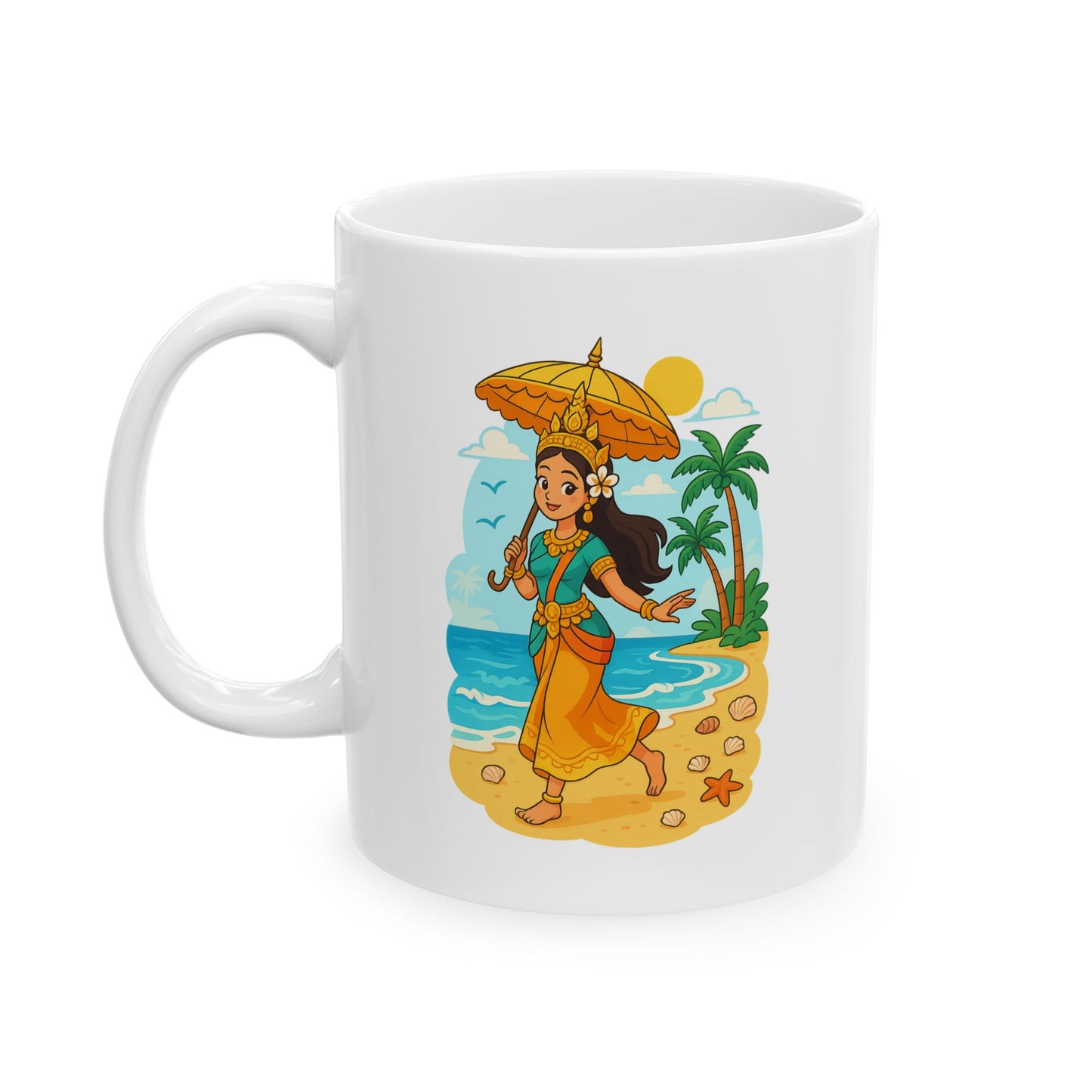 Apsara's Shoreline Grace Ceramic - Mug Perfect for Coffee Lovers, Beach Enthusiasts, Ideal Gift for Holidays, Birthdays, Family Gatherings