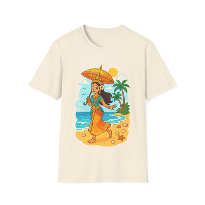 Beach Vibes T-Shirt with Sunset and Umbrella Graphic, Summer Gift, Travel Tee, Ocean Lover Shirt, Casual Everyday Wear