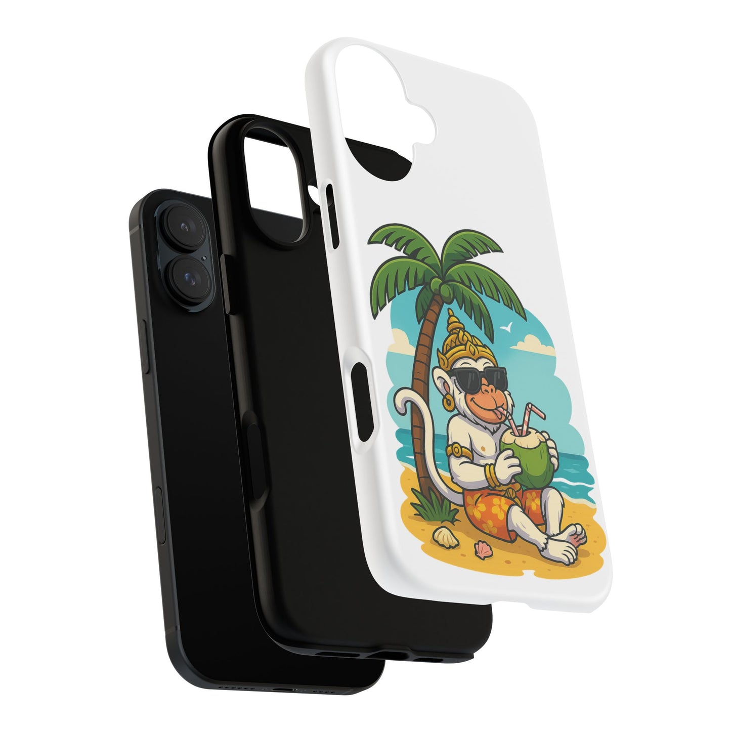 Divine Guard Hanuman Tropical Phone Case, Fun Coconut Drink, Summer Beach Vibes, Gifts for Animal Lovers, Travel Accessory