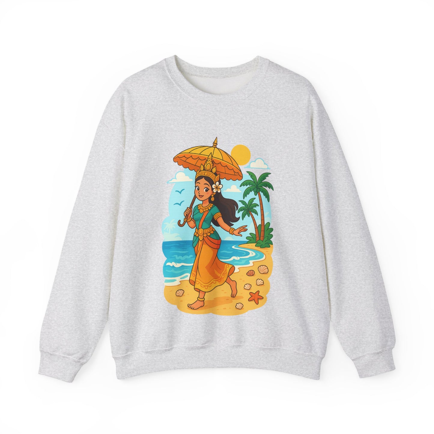 Tropical Vibes Sweatshirt, Beach Vacation Crewneck Jumper, Apsara's Shoreline Grace, Ocean Lover Top, Unisex Sweatshirt Gift, Coastal Wear