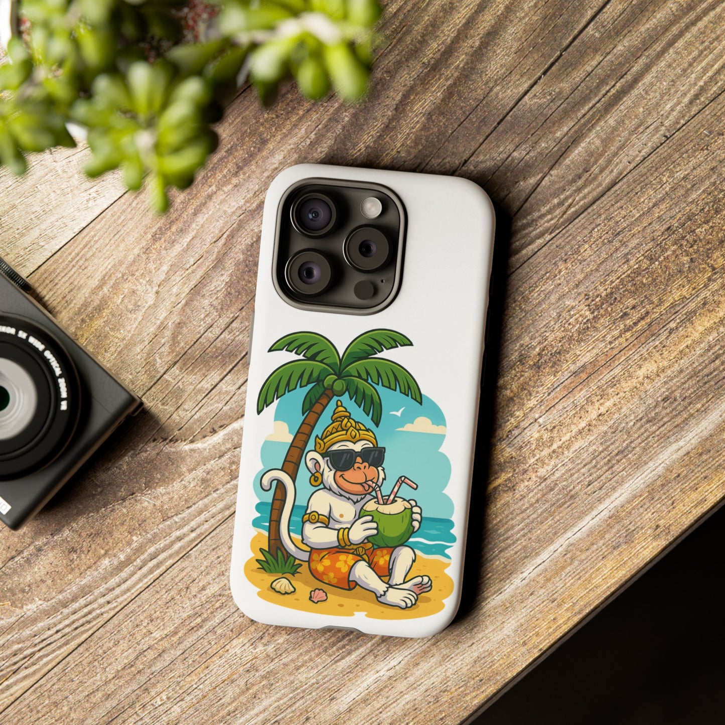 Divine Guard Hanuman Tropical Phone Case, Fun Coconut Drink, Summer Beach Vibes, Gifts for Animal Lovers, Travel Accessory
