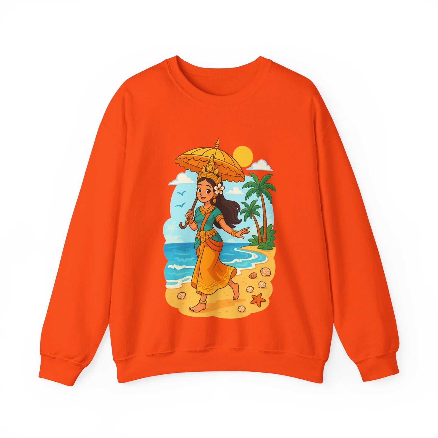Tropical Vibes Sweatshirt, Beach Vacation Crewneck Jumper, Apsara's Shoreline Grace, Ocean Lover Top, Unisex Sweatshirt Gift, Coastal Wear