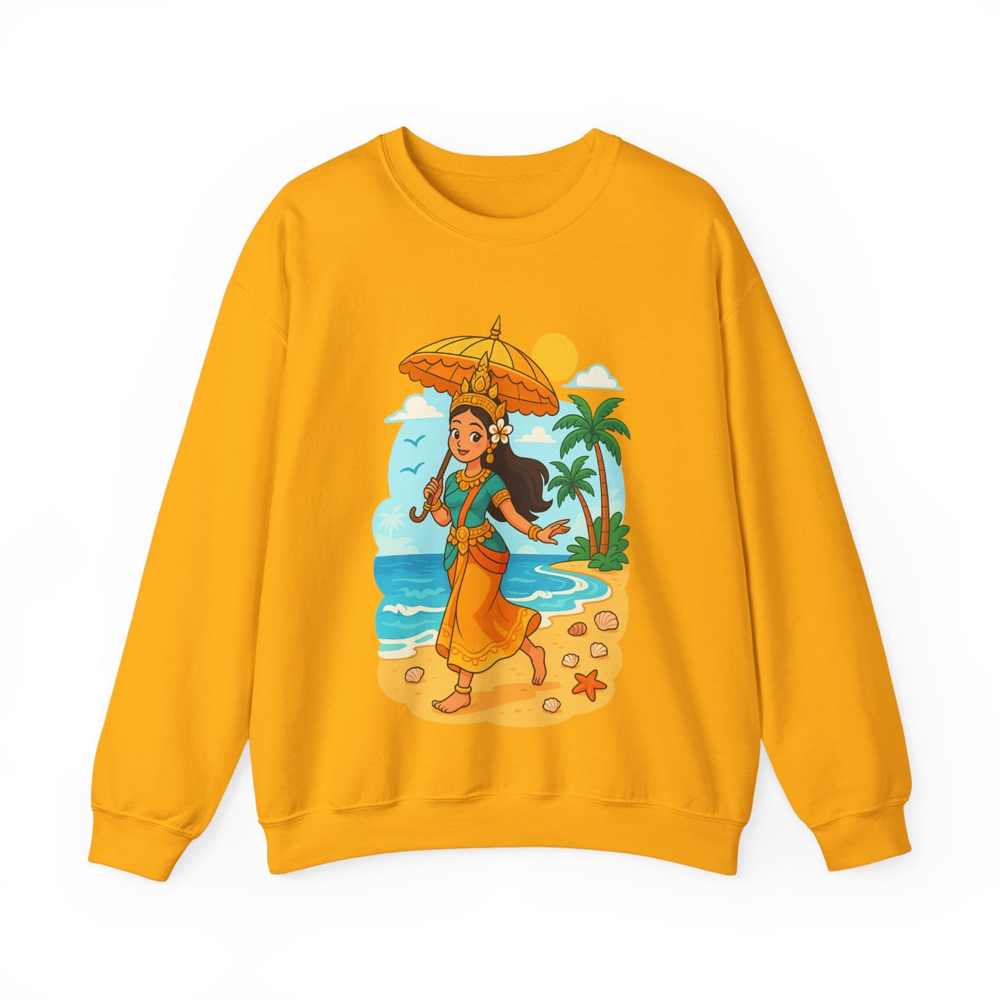 Tropical Vibes Sweatshirt, Beach Vacation Crewneck Jumper, Apsara's Shoreline Grace, Ocean Lover Top, Unisex Sweatshirt Gift, Coastal Wear