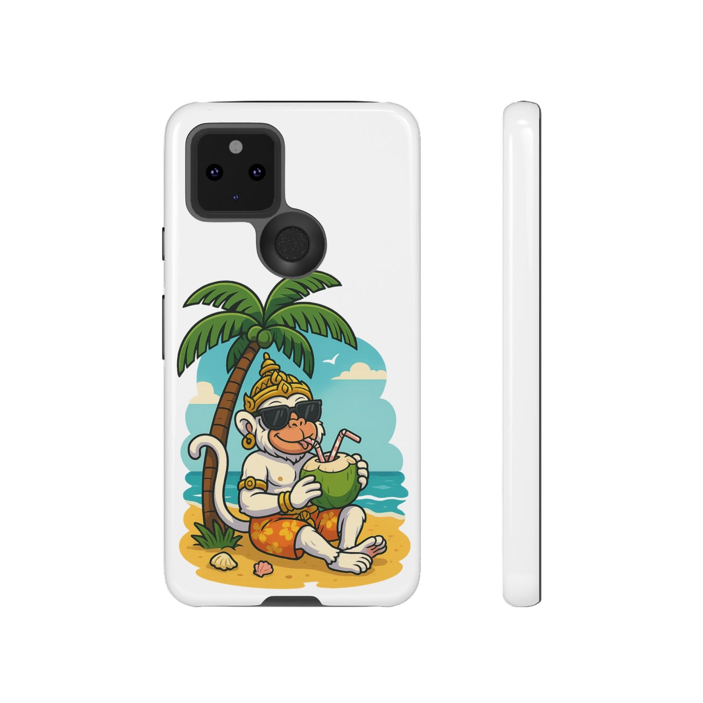 Divine Guard Hanuman Tropical Phone Case, Fun Coconut Drink, Summer Beach Vibes, Gifts for Animal Lovers, Travel Accessory