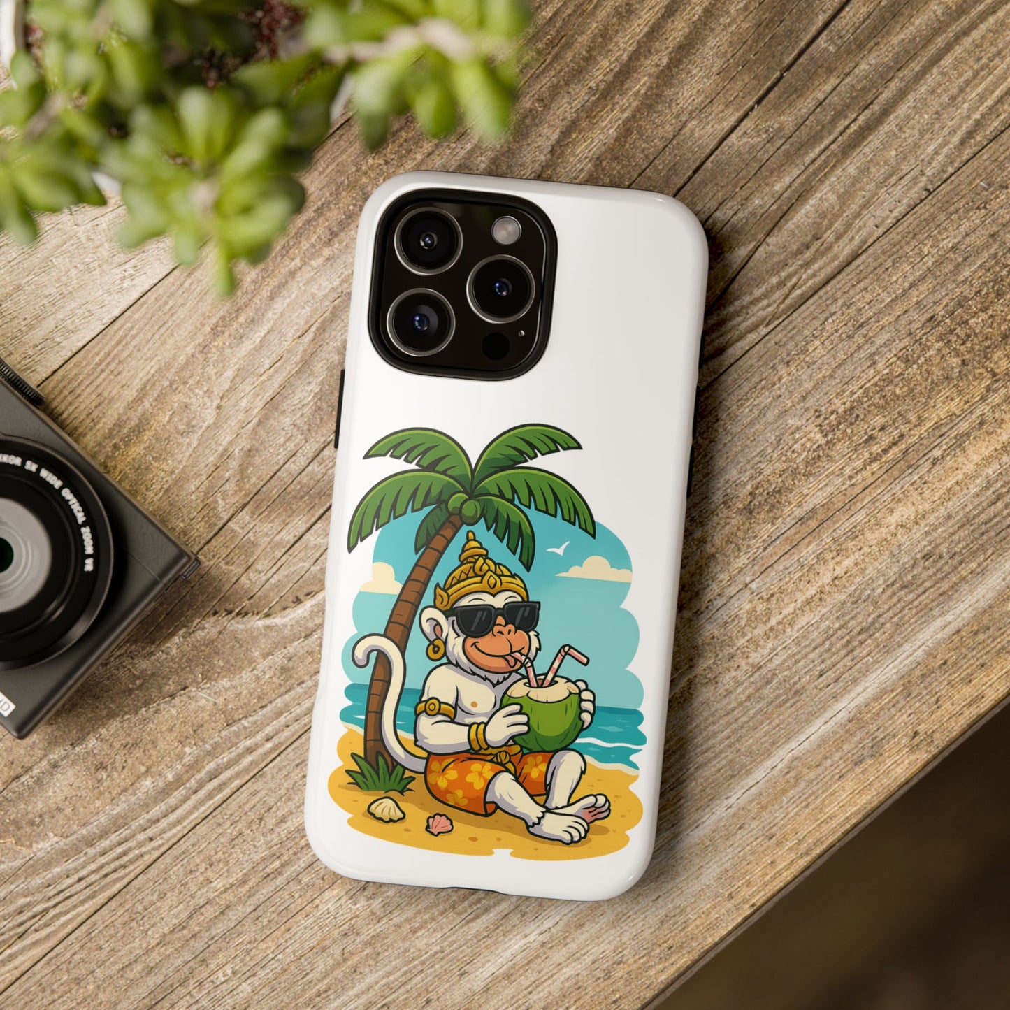 Divine Guard Hanuman Tropical Phone Case, Fun Coconut Drink, Summer Beach Vibes, Gifts for Animal Lovers, Travel Accessory