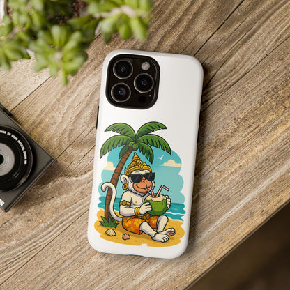 Divine Guard Hanuman Tropical Phone Case, Fun Coconut Drink, Summer Beach Vibes, Gifts for Animal Lovers, Travel Accessory