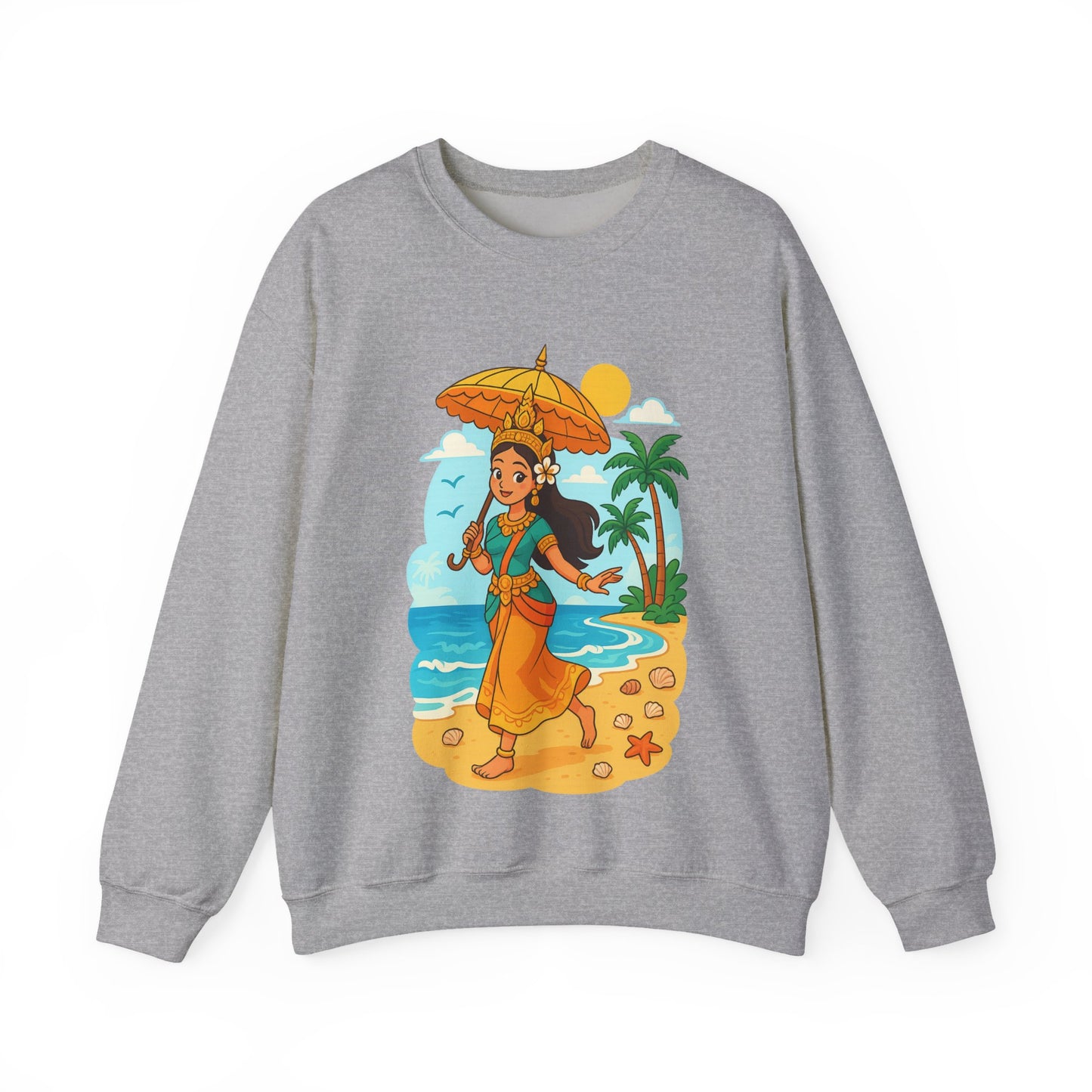 Tropical Vibes Sweatshirt, Beach Vacation Crewneck Jumper, Apsara's Shoreline Grace, Ocean Lover Top, Unisex Sweatshirt Gift, Coastal Wear