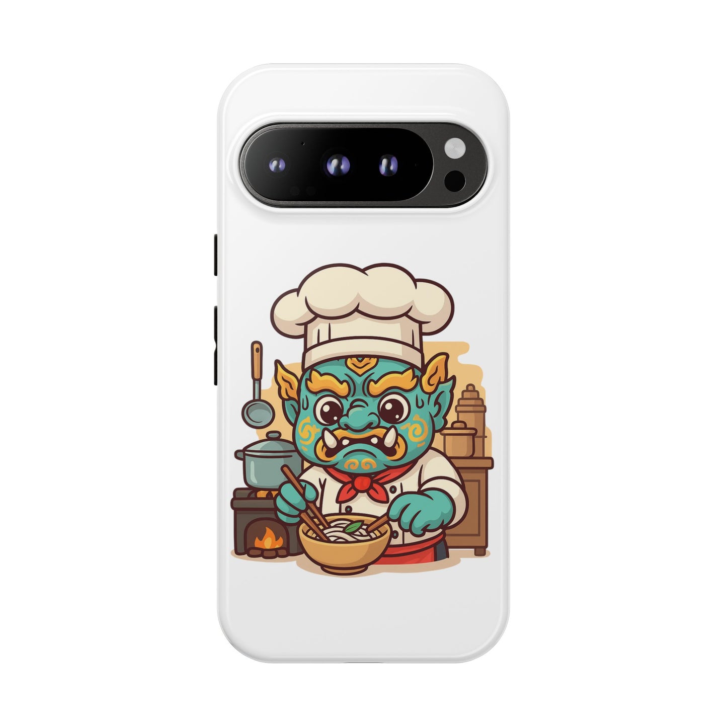 Yeak Chef Phone Case, Tough Khmer Cover, Num Banh Chok Art, Cute Monster Chef Phone Case - Adorable Cooking Gift