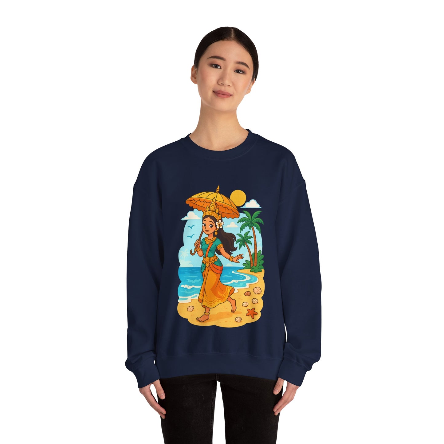 Tropical Vibes Sweatshirt, Beach Vacation Crewneck Jumper, Apsara's Shoreline Grace, Ocean Lover Top, Unisex Sweatshirt Gift, Coastal Wear