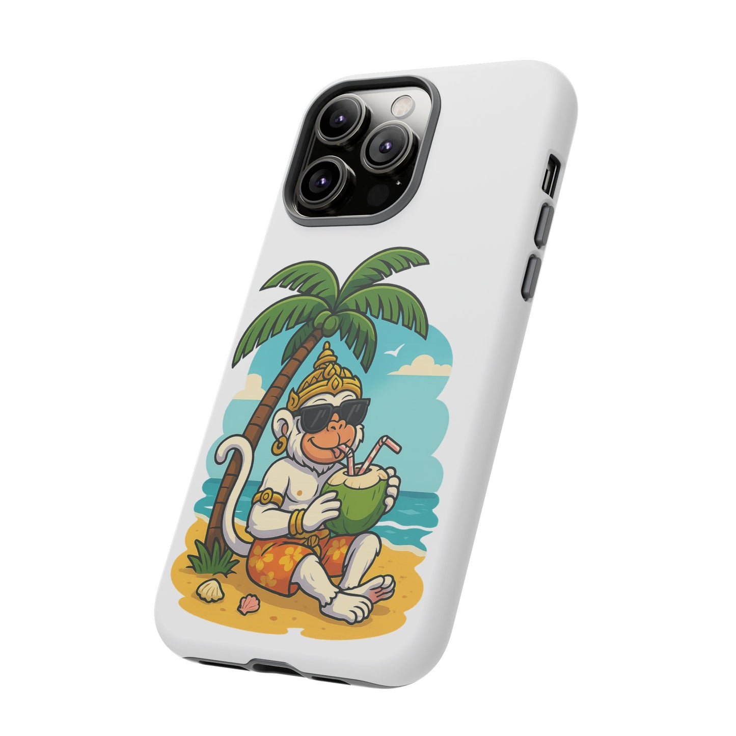 Divine Guard Hanuman Tropical Phone Case, Fun Coconut Drink, Summer Beach Vibes, Gifts for Animal Lovers, Travel Accessory