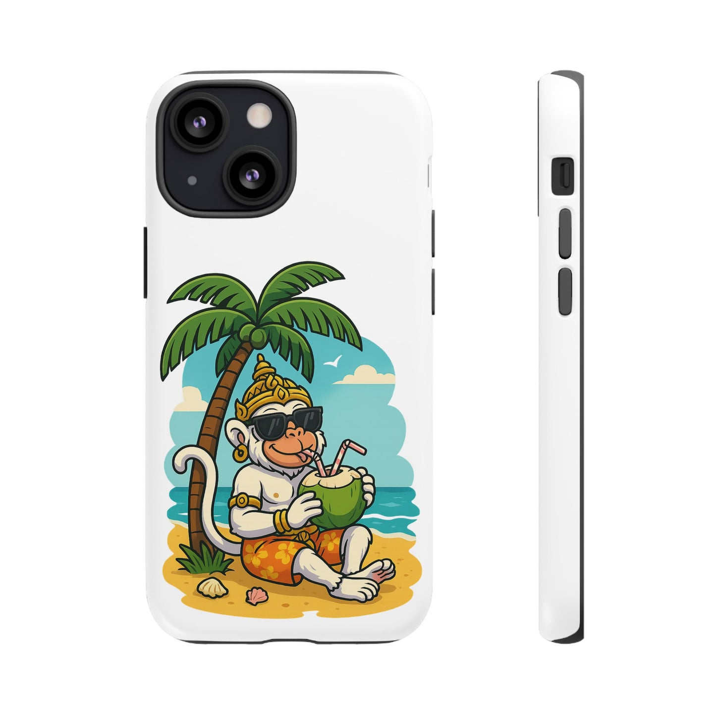 Divine Guard Hanuman Tropical Phone Case, Fun Coconut Drink, Summer Beach Vibes, Gifts for Animal Lovers, Travel Accessory