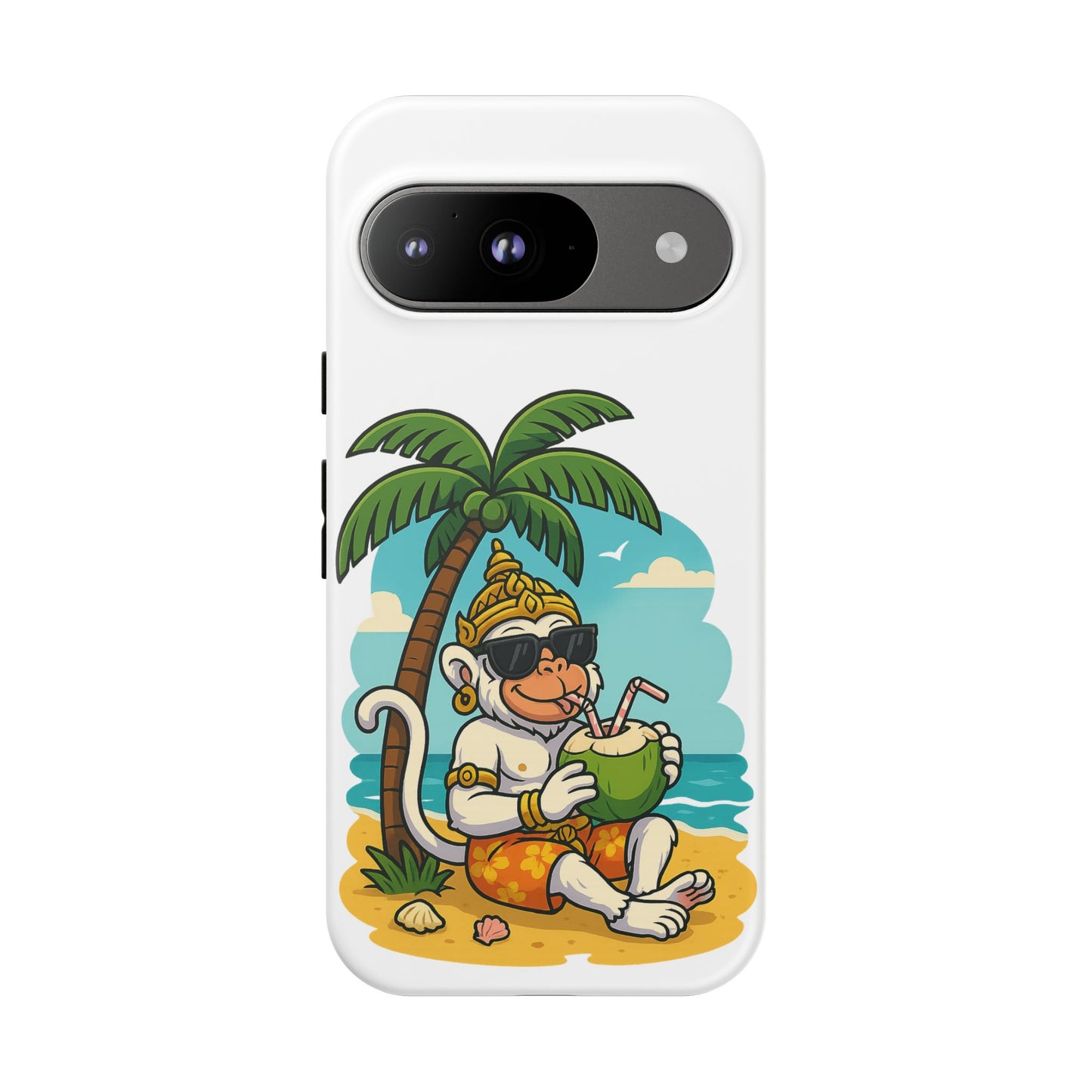 Divine Guard Hanuman Tropical Phone Case, Fun Coconut Drink, Summer Beach Vibes, Gifts for Animal Lovers, Travel Accessory
