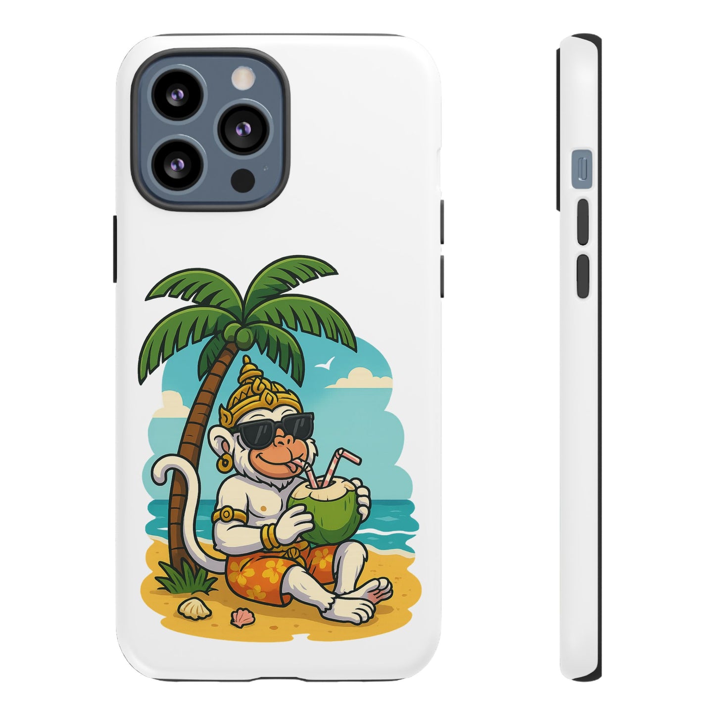 Divine Guard Hanuman Tropical Phone Case, Fun Coconut Drink, Summer Beach Vibes, Gifts for Animal Lovers, Travel Accessory