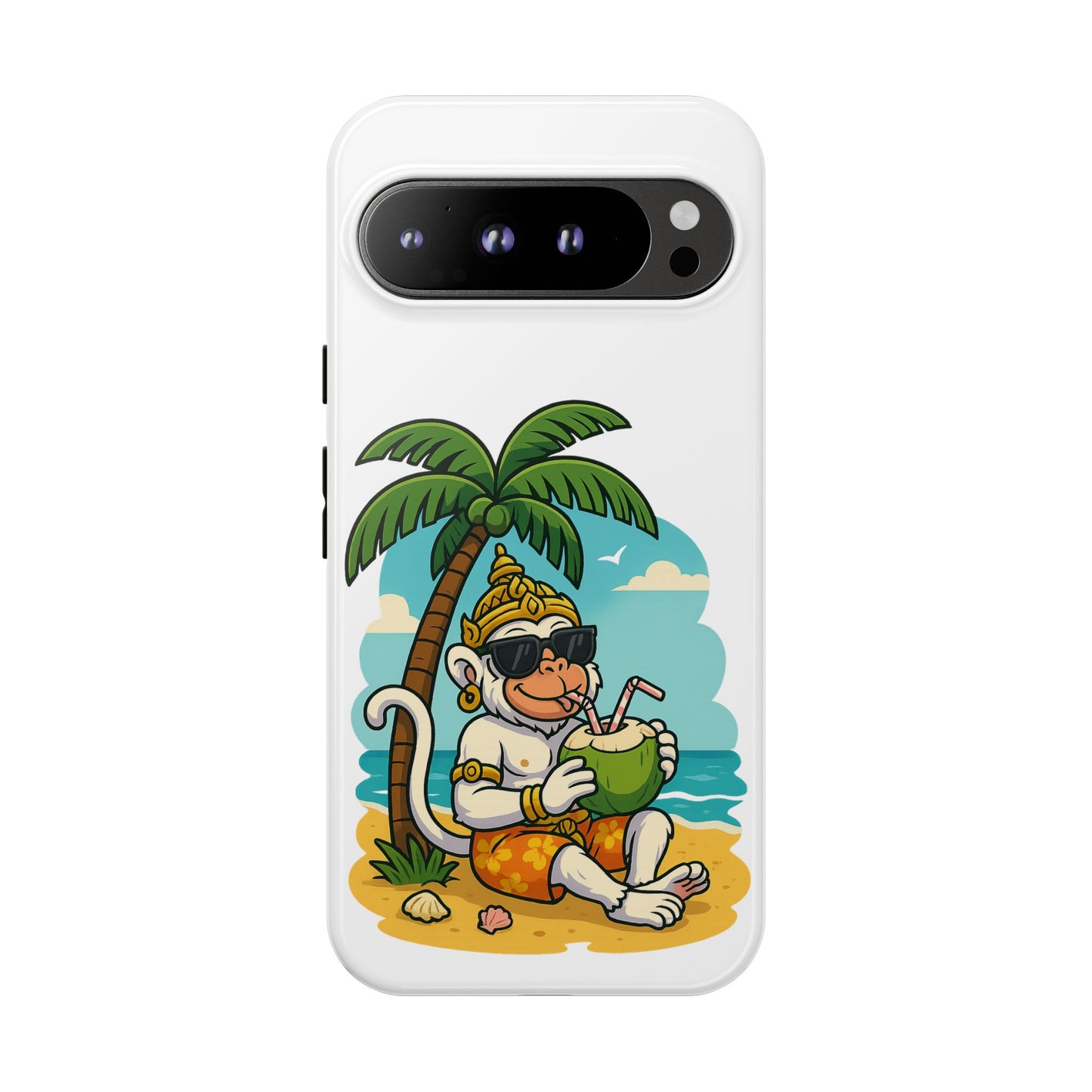 Divine Guard Hanuman Tropical Phone Case, Fun Coconut Drink, Summer Beach Vibes, Gifts for Animal Lovers, Travel Accessory