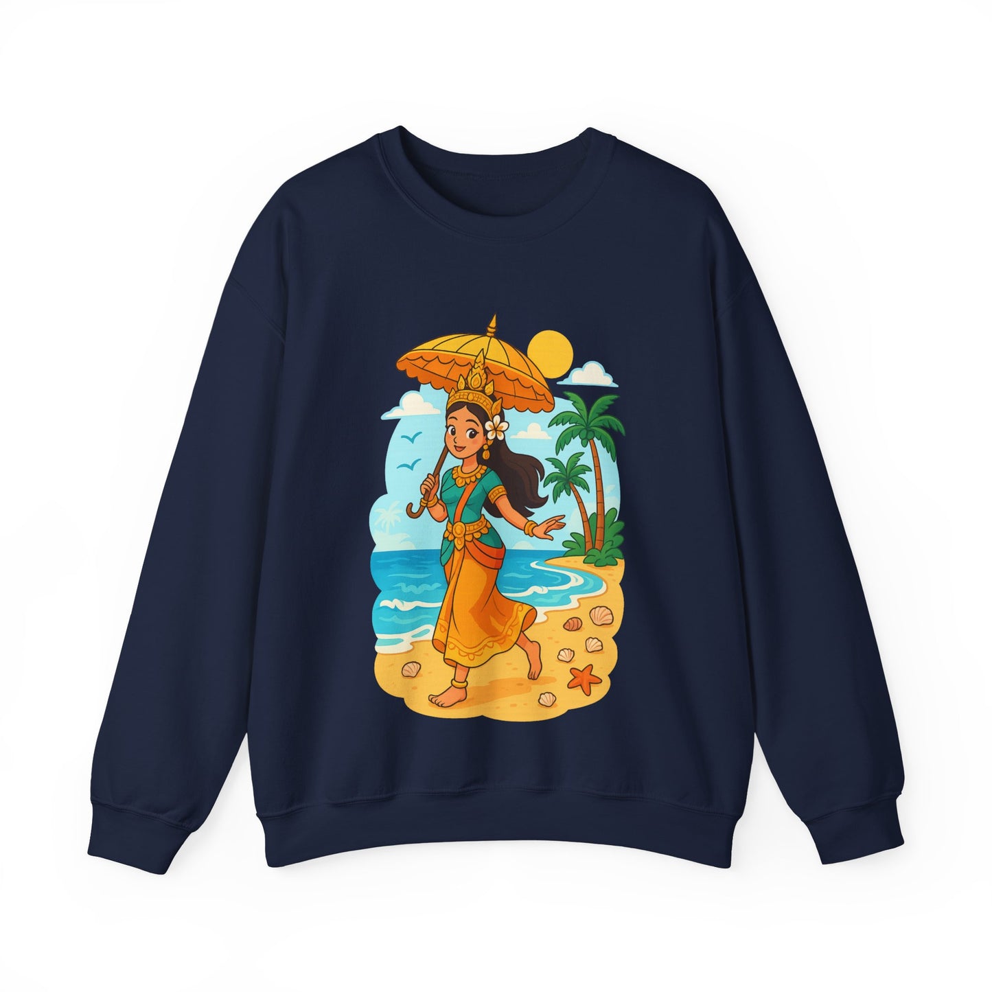Tropical Vibes Sweatshirt, Beach Vacation Crewneck Jumper, Apsara's Shoreline Grace, Ocean Lover Top, Unisex Sweatshirt Gift, Coastal Wear