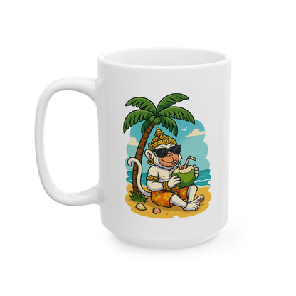 The Divine Sip: Hanuman's Holiday Mug, Khmer God Ceramic Coffee Cup, 11oz, 15oz, Tea Mug, Gift for Yoga Lovers, Religious Drinkware, Kitchen