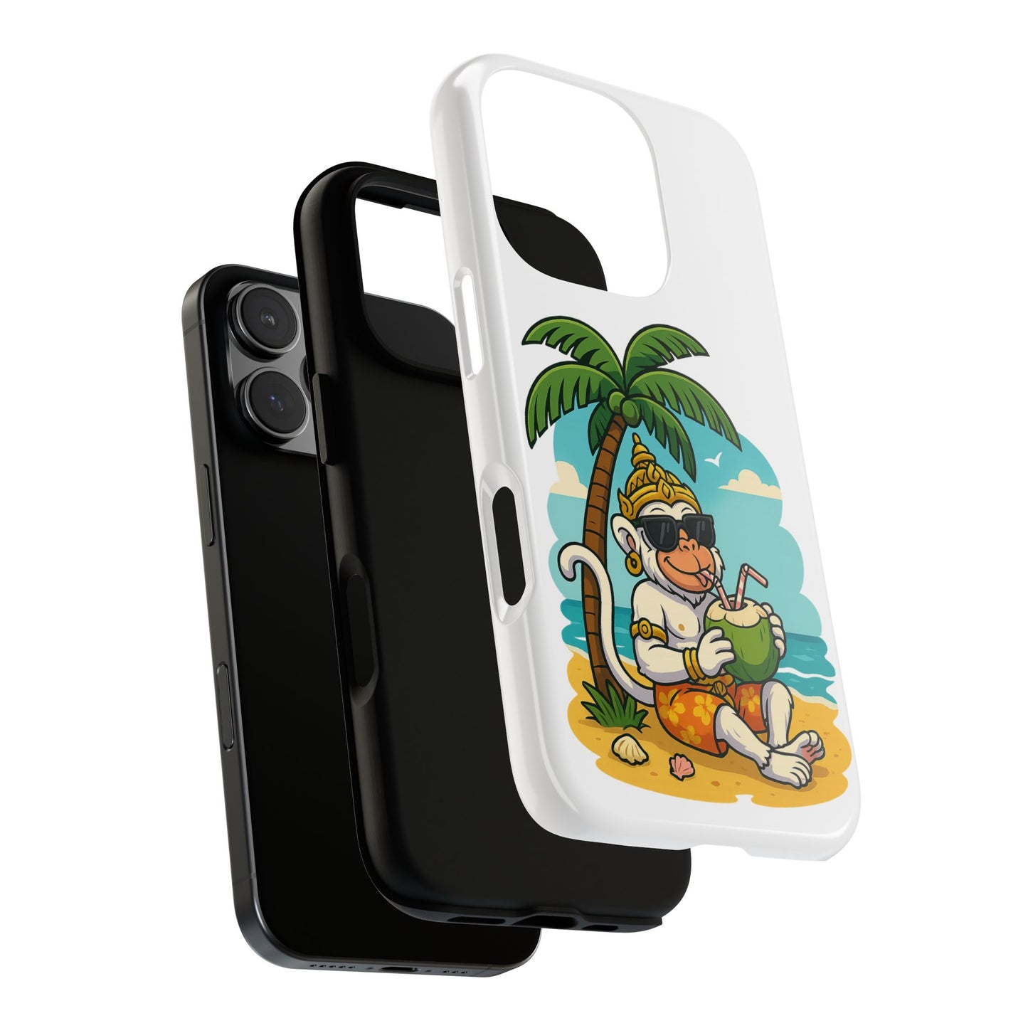 Divine Guard Hanuman Tropical Phone Case, Fun Coconut Drink, Summer Beach Vibes, Gifts for Animal Lovers, Travel Accessory