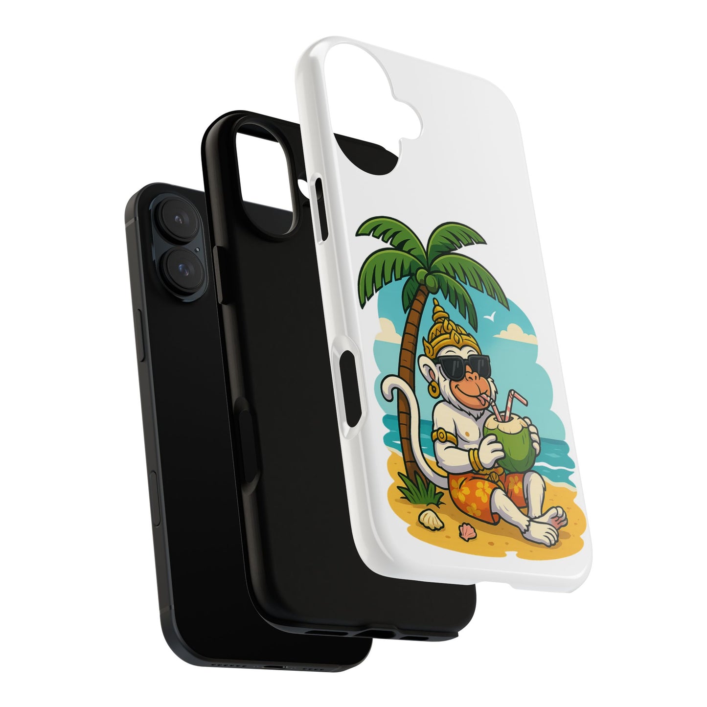 Divine Guard Hanuman Tropical Phone Case, Fun Coconut Drink, Summer Beach Vibes, Gifts for Animal Lovers, Travel Accessory