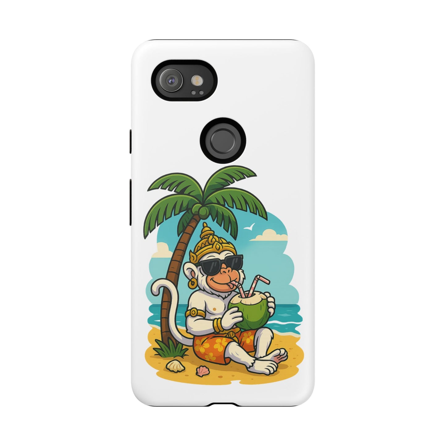 Divine Guard Hanuman Tropical Phone Case, Fun Coconut Drink, Summer Beach Vibes, Gifts for Animal Lovers, Travel Accessory