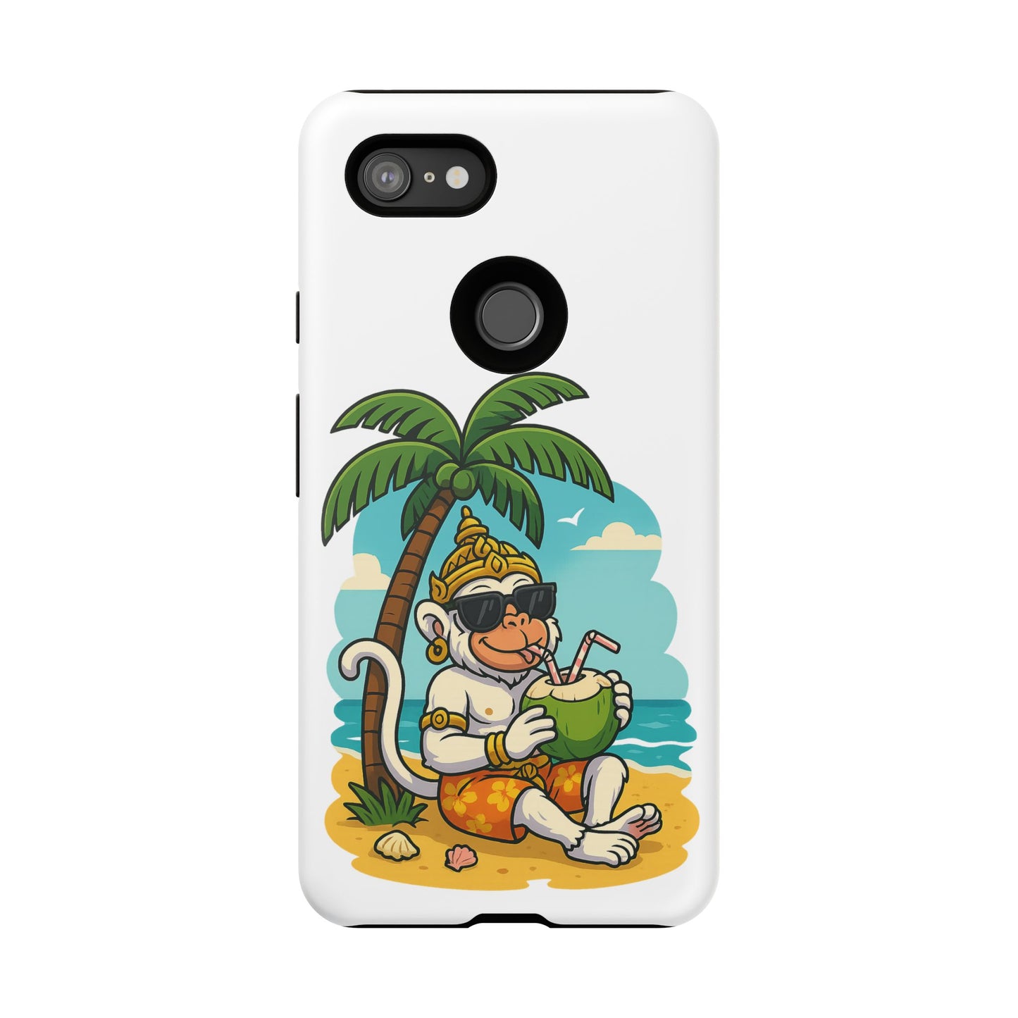 Divine Guard Hanuman Tropical Phone Case, Fun Coconut Drink, Summer Beach Vibes, Gifts for Animal Lovers, Travel Accessory