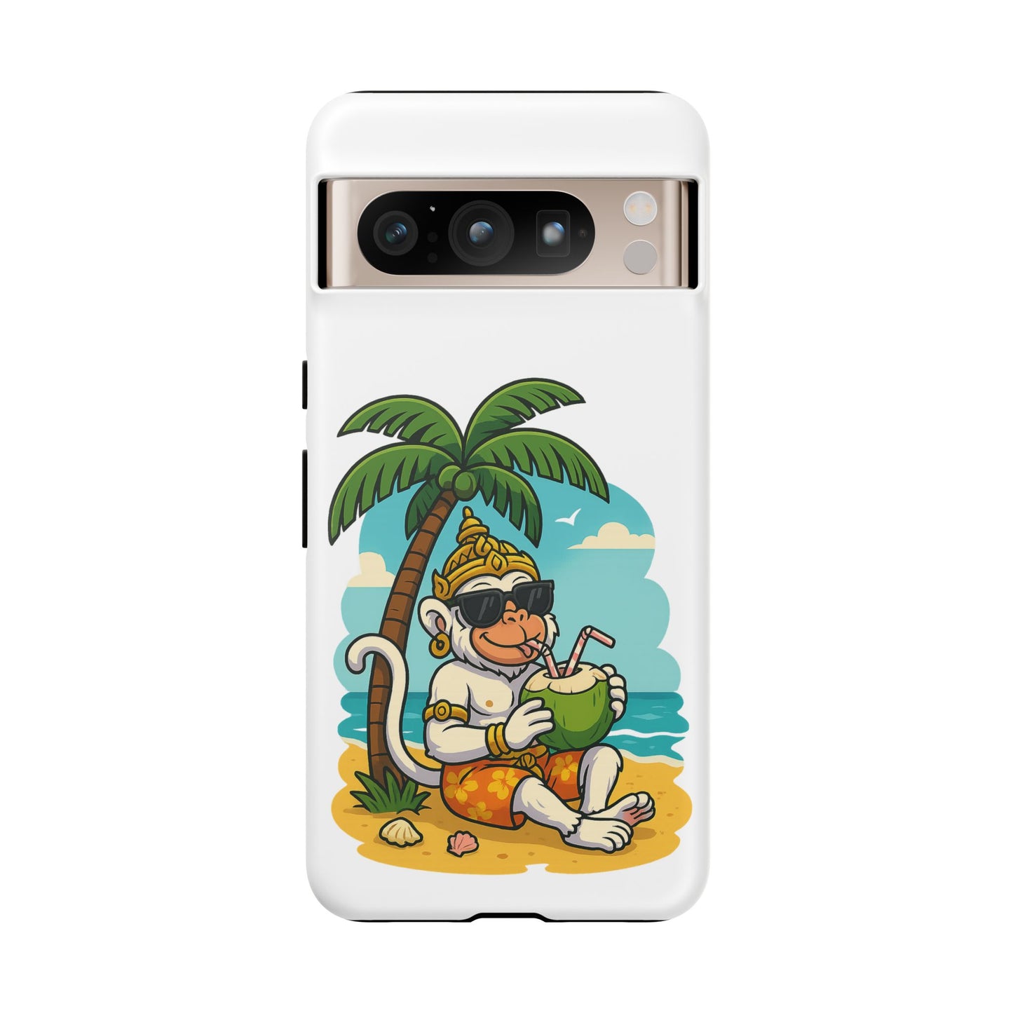Divine Guard Hanuman Tropical Phone Case, Fun Coconut Drink, Summer Beach Vibes, Gifts for Animal Lovers, Travel Accessory