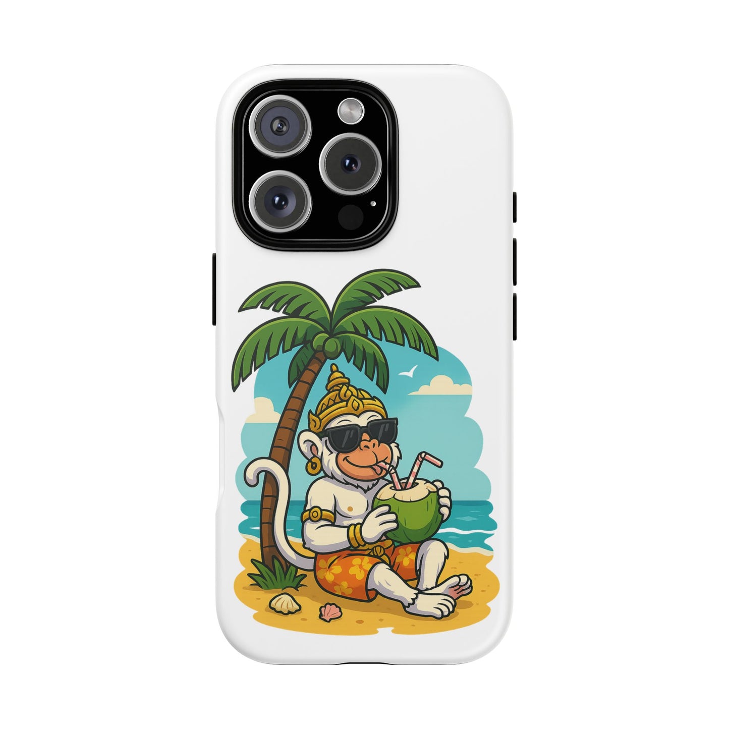 Divine Guard Hanuman Tropical Phone Case, Fun Coconut Drink, Summer Beach Vibes, Gifts for Animal Lovers, Travel Accessory