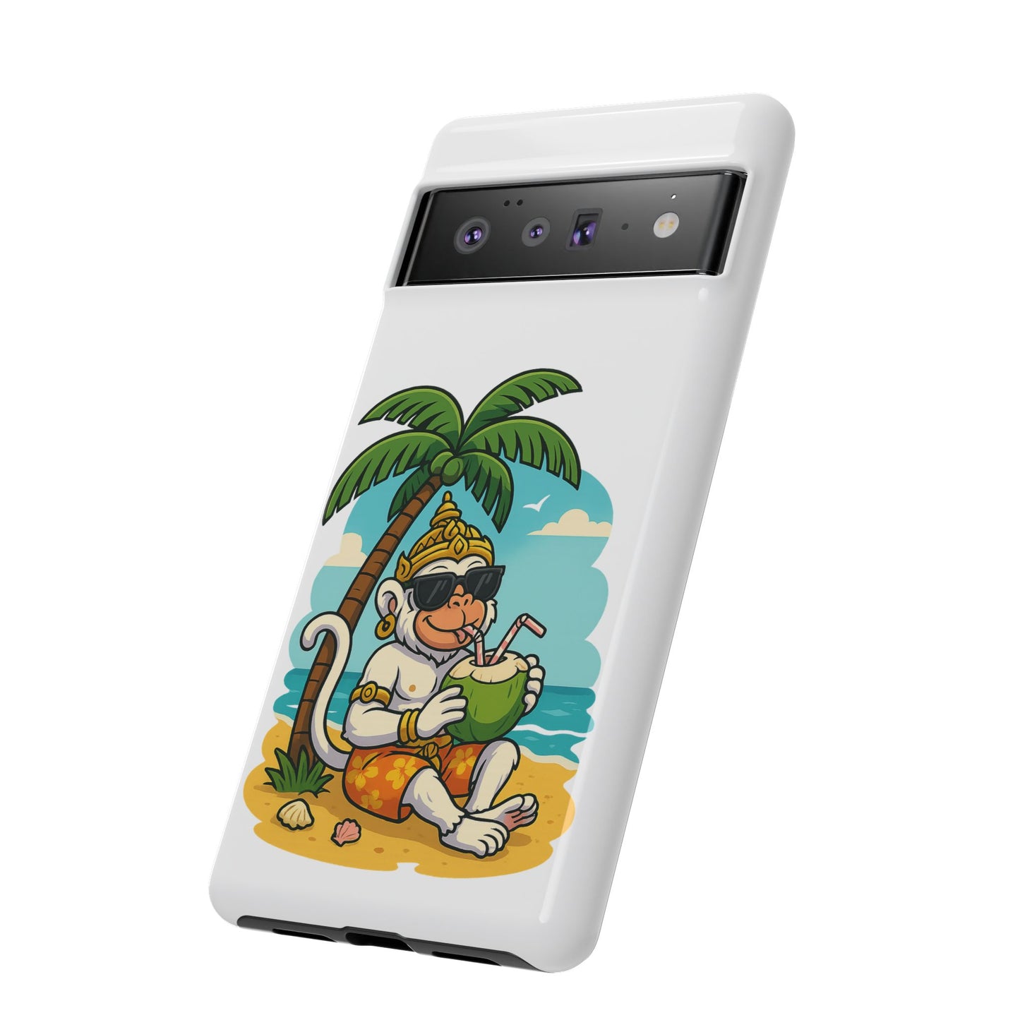 Divine Guard Hanuman Tropical Phone Case, Fun Coconut Drink, Summer Beach Vibes, Gifts for Animal Lovers, Travel Accessory