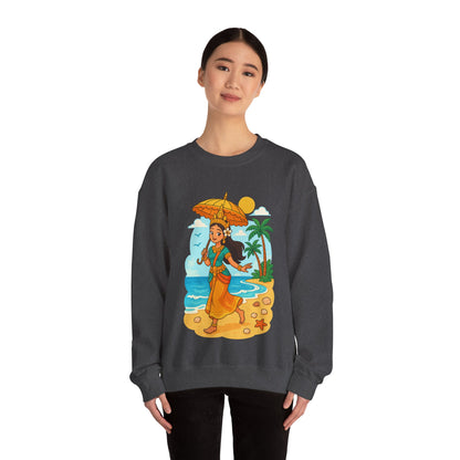 Tropical Vibes Sweatshirt, Beach Vacation Crewneck Jumper, Apsara's Shoreline Grace, Ocean Lover Top, Unisex Sweatshirt Gift, Coastal Wear