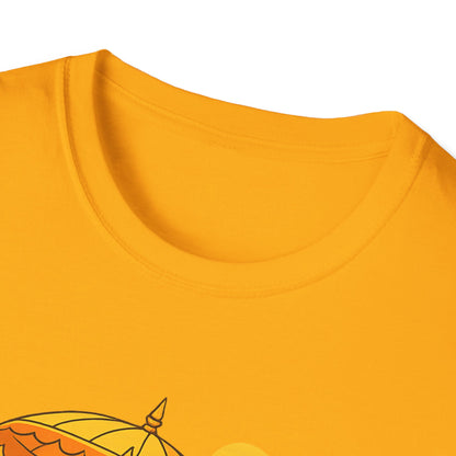 Beach Vibes T-Shirt with Sunset and Umbrella Graphic, Summer Gift, Travel Tee, Ocean Lover Shirt, Casual Everyday Wear