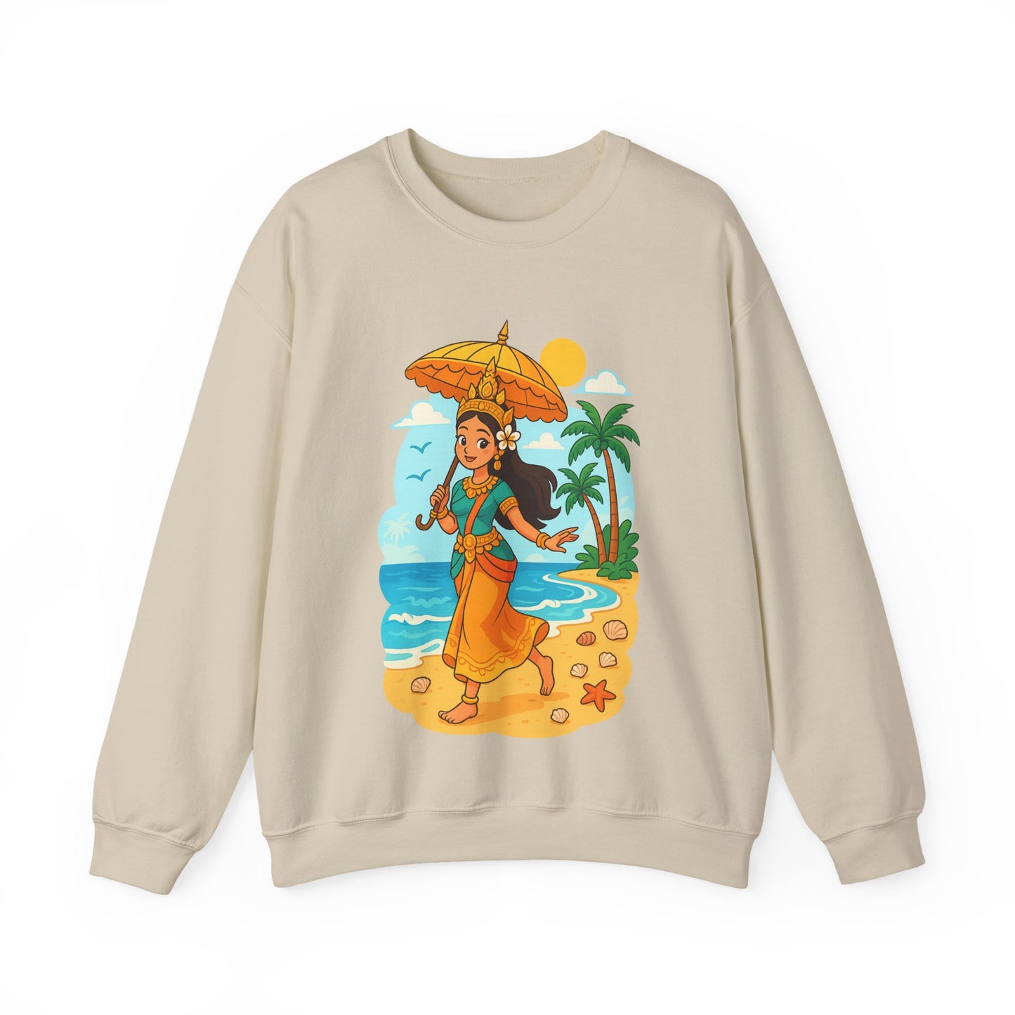 Tropical Vibes Sweatshirt, Beach Vacation Crewneck Jumper, Apsara's Shoreline Grace, Ocean Lover Top, Unisex Sweatshirt Gift, Coastal Wear