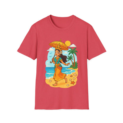 Beach Vibes T-Shirt with Sunset and Umbrella Graphic, Summer Gift, Travel Tee, Ocean Lover Shirt, Casual Everyday Wear