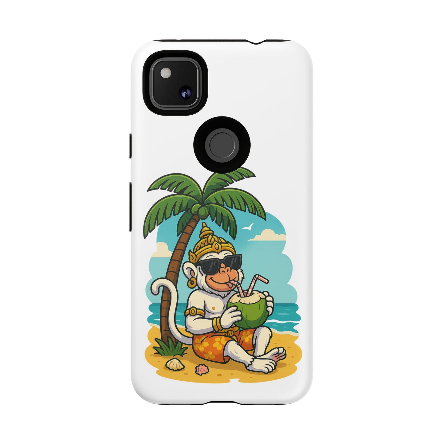 Divine Guard Hanuman Tropical Phone Case, Fun Coconut Drink, Summer Beach Vibes, Gifts for Animal Lovers, Travel Accessory